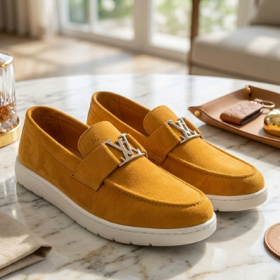 Luxury Mustard Suede Slip-On Loafers,