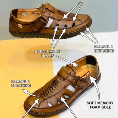 Men’s Genuine Leather Casual Slip-On Sandal Shoes