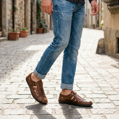 Men’s Genuine Leather Casual Slip-On Sandal Shoes